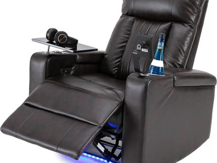 Power Recliner With Storage Arms, Cupholders, Swivel Tray Table And Cell Phone Stand - Brown
