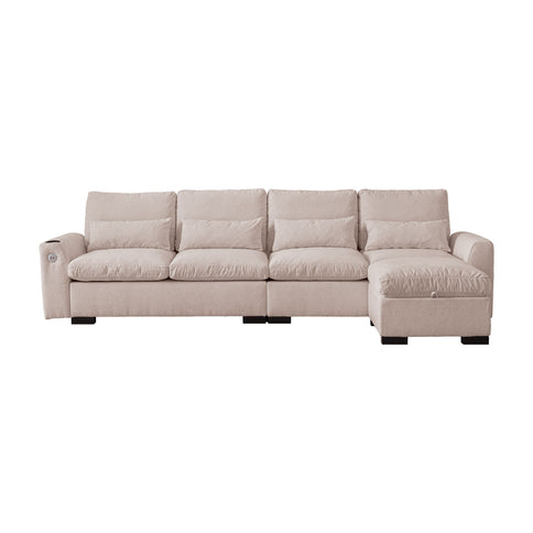 Modern Modular L Shaped Sofa Couch Reversible Ottoman With Storage Removable And Washable Cushions Sofa With USB Ports & Cup Holder For Living Room