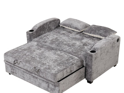 Pull Out Loveseat Sofa With Adjsutable Backrest, 2 Pillows, Cup Holders, USB Ports For Living Room