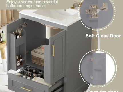 Bathroom Vanity With Sink, 1 Divided Drawer And 2 Soft Close Doors With Double Shelf