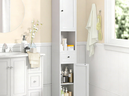 Tall Narrow Bathroom Cabinet With 5-Tier Storage, Adjustable Shelves, Freestanding - White