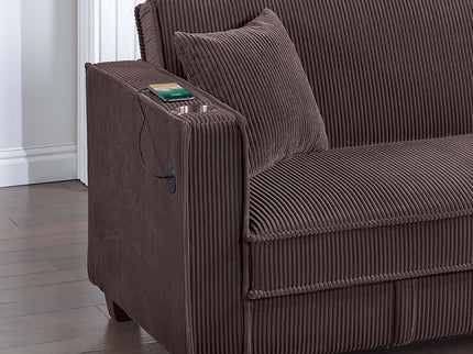 Modern Convertible Sofa With Hidden Storage USB Port, Cup Holder