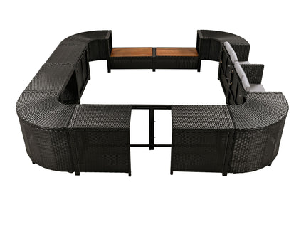 Spa Surround Spa Frame Quadrilateral Outdoor Rattan Sectional Sofa Set With Mini Sofa, Wooden Seats And Storage Spaces