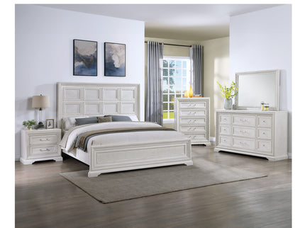 Queen Geometric Design Headboard Panel Bed Bedroom Furniture - Antique White
