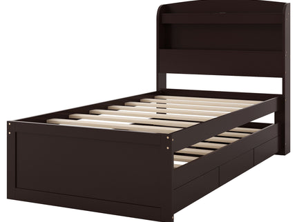 Platform Bed With LED Headboard, Charging Station, Trundle And 2 Drawers