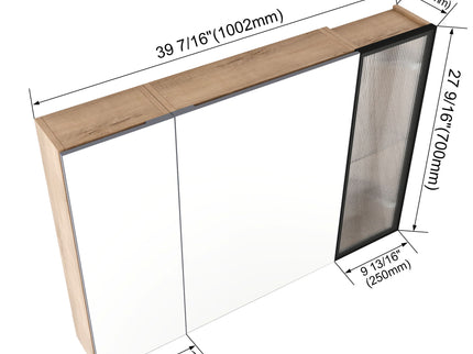 Wall Mounted Bathroom Mirror Cabinet With Soft Close Door, Adjustable Shelves - Imitative Oak