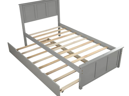 Platform Bed With Twin Trundle And Frame, Twin Size - Gray