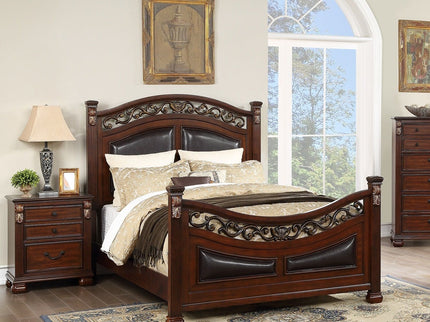 3 Piece Bedroom Set, Traditional Bed With 2 Nightstands