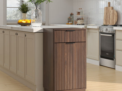Tilt Out Trash Can Cabinet With Wave Textured Drawer & Pull Out Bin