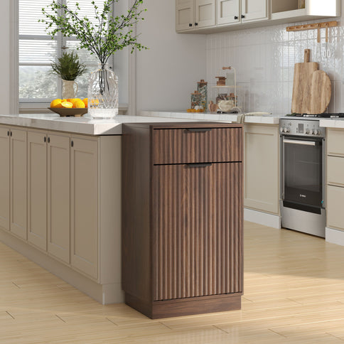 Tilt Out Trash Can Cabinet With Wave Textured Drawer & Pull Out Bin