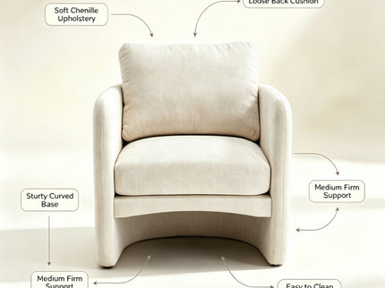 Armchair With Low Profile Curved Frame - Beige