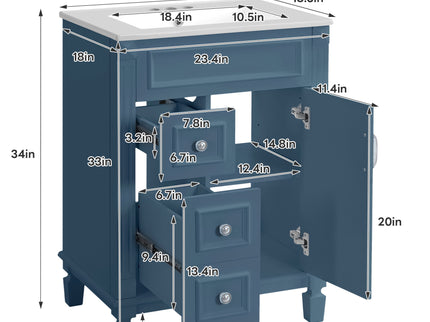 Bathroom Vanity With Sink, Compact Cabinet & 2 Drawers And Adjustable Shelf