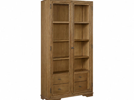 Tall Display Cabinet With Glass Doors And Drawers - Almond