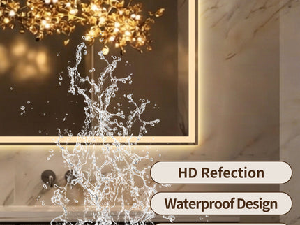 LED Bathroom Vanity Wall Mirror With Straight Edge Design, Frosted Glass Finish, Anti Fog, Dimmable 3 Color Lighting - Silver