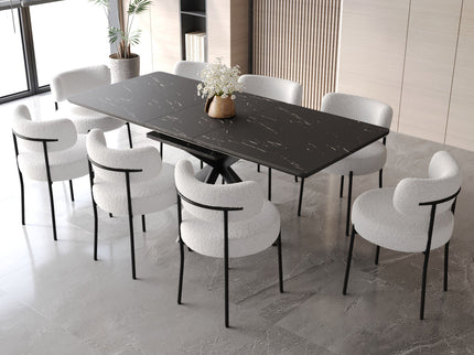Extendable Dining Table Set With Curved Backrest Upholstered Chairs