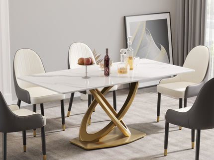 70.84" Modern Artificial Stone Panel Double-Ring Stainless Steel Metal Legs, Can Accommodate 6-8 People