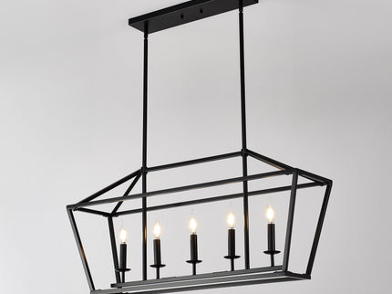 5 Light Farmhouse Kitchen Island Lighting, 5 Light Industrial Linear Chandelier For Dining Room Metal Hanging Pendant Light Fixture For Bedroom Living Room Hallway Conference Room - Matte Black