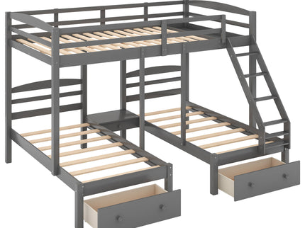 Full Over Twin & Twin Bunk Bed, Triple Bunk Bed With Drawers - Gray