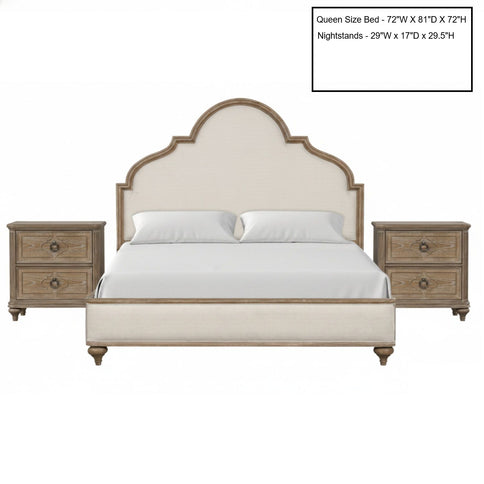 3 Piece Bed Set With 2 Nightstands, Upholstered Headboard, USB Ports