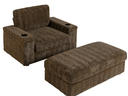 Oversized Chaise Lounge Indoor Rabbit Fur Sofa Bed With Storage Ottoman And Armrests Cup Holders With Deep Seat