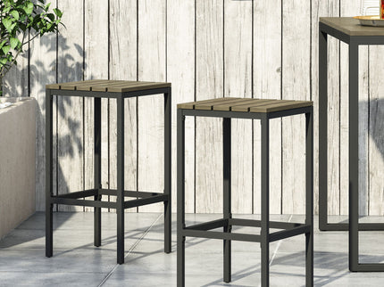 Outdoor Bar Stool With Slat Design And Metal Frame (Set of 2)