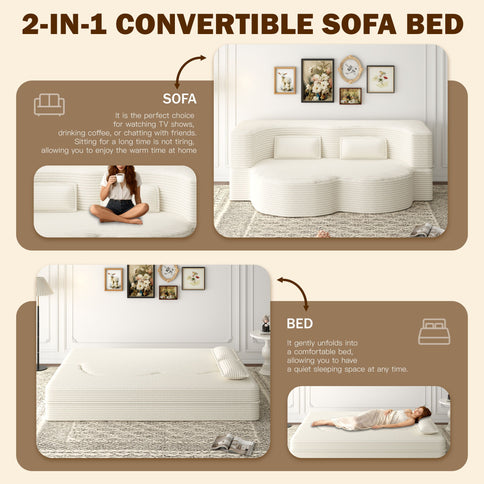 Floor Sofa With 2 Pillows, Convertible Twin Size Mattress For Living Room