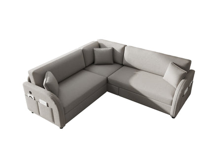 L-Shaped Couch With Pull-Out Bed, Oversize Convertible Sleeper Sofa With Side Pocket & USB Port