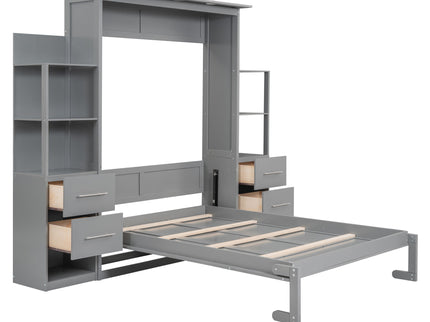 Murphy Wall Bed With LED Lights, Shelves And Drawers