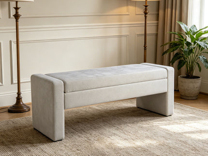 Upholstered Storage Bench With Tufted Seat, Ottoman For Living Room - White