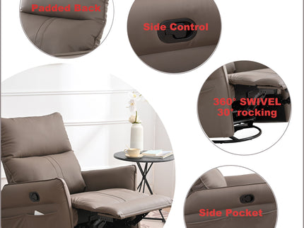 360° Modern Small Rocking Swivel Recliner Chair With Side Pocket