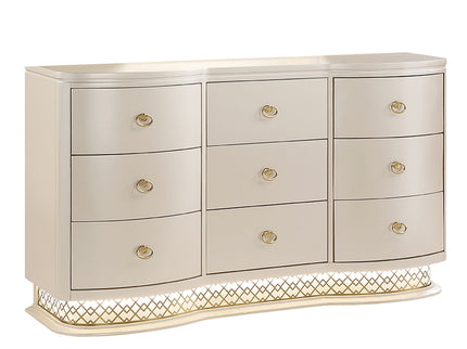 Flora - 9 Drawer Dresser With LED - Champagne