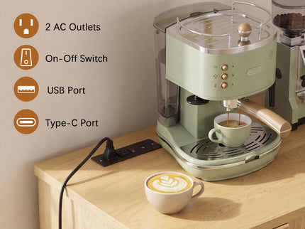 Fluted Coffee Bar Cabinet With Mini Fridge Space & Charging Station - Natural