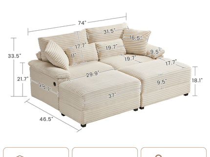 Double Chaise Lounge Set With Reversible Storage Ottomans, USB Port