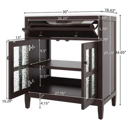 Bathroom Vanity With Ceramic Sink, Adjustable Shelf & Tip Out Tray