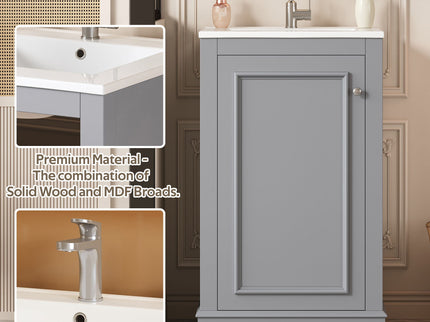 Bathroom Vanity With Sink, Freestanding Single Cabinet Set, Soft Close Door, Adjustable Shelf
