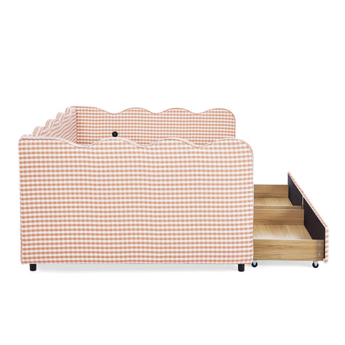 Gingham Daybed With USB Charging Port, Wave-Shaped Design