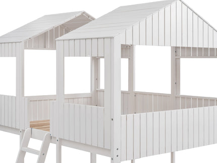 Bunk Bed With Roof, Window, Guardrail, Ladder