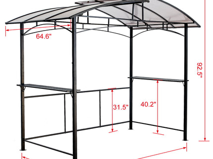 Grill Gazebo 8X5Ft, Outdoor Patio Canopy, Bbq Shelter With Steel Hardtop And Side Shelves - Black