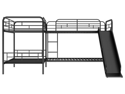 Mission Style Twin Size L-Shaped Bunk Bed With Slide And Ladder - Black