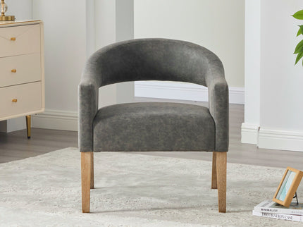 Upholstered Open Back Armchair With Weathered Rubberwood Legs