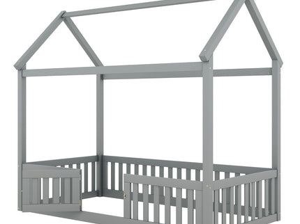 Wood House Bed With Fence And Door