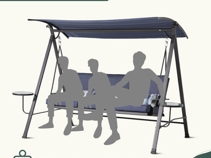 Steel 3 Seater Swing Porch Swing With Canopy - Blue