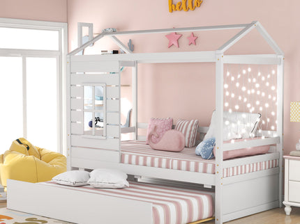 Twin Size Classic House Bed With Twin Size Trundle - White