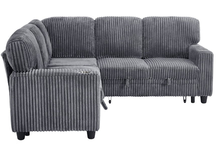 L-Shaped Sofa With Pull Out Sofa Bed With USB