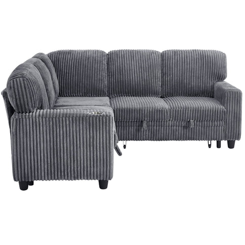 L-Shaped Sofa With Pull Out Sofa Bed With USB