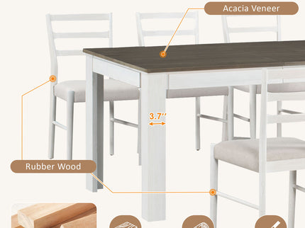 7 Piece Dining Set With Extendable Table, 2 Drawers & 6 Upholstered Chairs