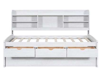 Captain Bed With Built In Bookshelves, 3 Storage Drawers, And Trundle