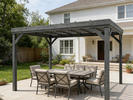 Patio Grape Vine Gazebo Outdoor Pergola With Open Roof For Climbing Plants - Gray
