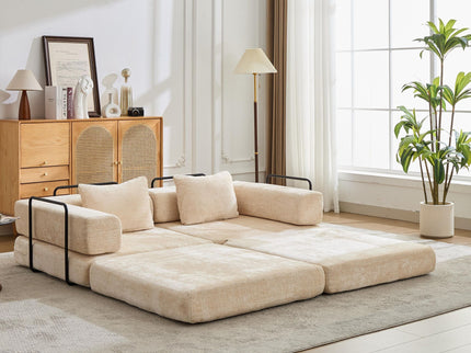 Convertible Floor Sofa Bed With Pillow Back Support Armrest