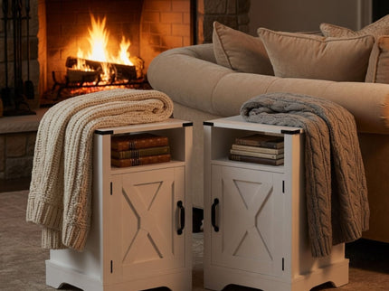 Farmhouse Nightstand, Charging Station & Storage